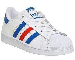 Sportlich schick, urbaner style, klassische farbkombination, weiche decksohle.passform: Adidas Superstar Kids 10 2 White Blue Red Unisex