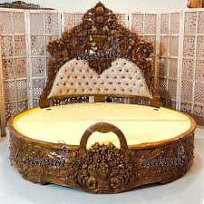 53 1/8 x 74 3/8 inches. Luxurious Round Bed Fully Carved In Teak