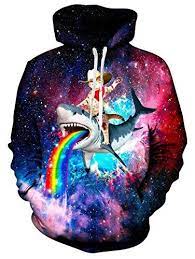 Funny Cat Hoodies For Men Men S Funny Cat Ride Rainbow Shark In Space Pullover Hoodie Hooded Sweatshirt Cat Ride S Sweatshirts Hoodie Shark Hoodie Galaxy Cat