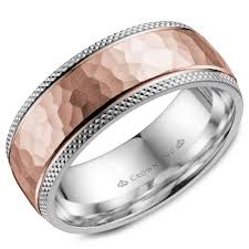 Rose gold tungsten wedding band 18k rose gold plated hammered tungsten ring men & women black wedding band. Gents 14k White Rose Gold Wedding Band W Hammered Rose Gold Center Adele Diamond