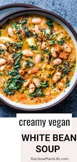 Creamy White Bean Soup With Kale And Gremolata Rainbow Plant Life Recipe Vegetarian Soup Recipes Healthy Soup Recipes Vegetarian Soup