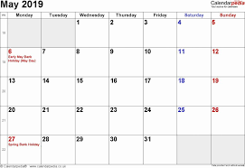 May 2019 Calendar Excel Holiday Calendar Printable Holiday Calendar Calendar Printables