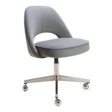 We have restored this very mod 70s saarinen style desk chair using a scattered dot blue/teal fabric for the seat back and a solid blue microfiber weave for the seat. Saarinen Executive Armless Chair In Gray Moleskin Swivel Base Armless Chair Chair Saarinen Executive Chair