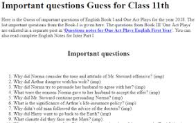 Important Questions Guess For Class 11th Here Is The Guess Of Important Questions Of English Book I And One Act Play This Or That Questions English Book Guess