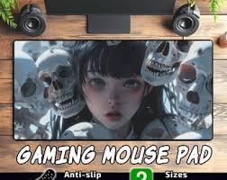 Gaming Mouse Pad Skull Porcelain Gaze, 2 sizes Large Desk Mat Anti Slip,  Computer gamer keyboard PC mousepad, Anime girl 3D spooky fantasy