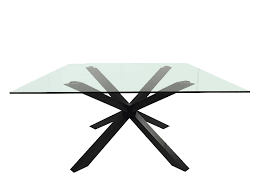 The decorative silver steel table base make the bottom look both open and closed at the same time. Gigi Glass Top Dining Table Inhouse Collections