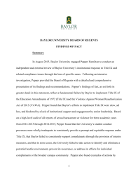 Title ix summary report of response to alleged sexual harassment. Baylor Title Ix Coordinator Resigns School Says She Demanded Movie Rights In Mediation Higher Education Wacotrib Com