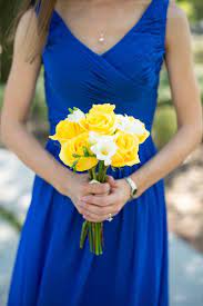 Up to 30% off all jewelry & headpieces! Blue Bridesmaid Dresses And Yellow Bouquets
