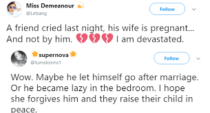 The nigerian government also missed an easy opportunity to clobber twitter with its own wokeness cudgel and accuse ceo jack dorsey of being nigeria's civil war against the biafran separatists ended in 1970, and claimed more lives. Twitter User Reveals Man Cried After His Wife Got Pregnant For Lover The Responses Are Savage Miss Petite Nigeria Blog