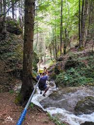 Tiroliana de la canionul 7 scări are în total 2,1 kilometri şi 23 de trasee pentru adulţi şi copii, cu o înclinaţie între două şi patru. Canionul È™apte ScÄƒri TÄƒram De AventurÄƒ Summit Adventure