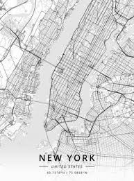 Black And White New York City Posters New York United States Poster Print By Designer Map Art Displate In 2020 Map Of New York New York City Map City Map Art