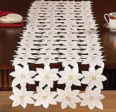 Amazon Com Ivory And Gold Poinsettia Pointsetta Table Runner Christmas Winter Holiday Table Li Holiday Table Linens Poinsettia Table Runner Christmas Runner