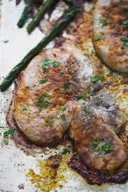 With a thicker cut of meat, you would need to put the meat in first and then add the veggies to the pan later. Oven Baked Bone In Pork Chops Recipe Cooking Lsl