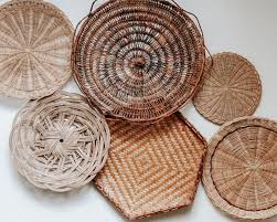 Vintage Woven Wall Basket Set Of 6 Boho Wall Art Wall Baskets Wall Decor Woven Decorative Basket Collection Baskets On Wall Basket Wall Decor Basket Decoration