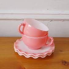 50s Pink Milk Glass Tea Cup Set Canecas Jogos De Cafe Coisas De Cozinha