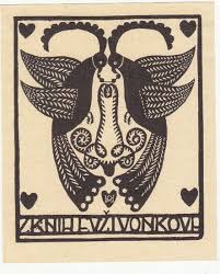 Mackova Anna 1887 1969 Z Knih Evzivonkova Zwei Vogel Und Funf Herzen In Ornamentalem Stil Exlibris Gebrauchsgrafik Grafik