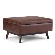 Park west round leather cocktail table coffee console end. 34 Ethan Coffee Table Storage Ottoman Distressed Saddle Brown Wyndenhall Target