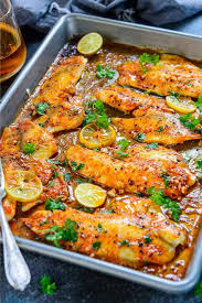 Spicy Lemon Garlic Baked Tilapia Fillet Resep Seafood Makanan Sehat Resep Salmon