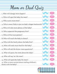 Free Printable Mommy Or Daddy Quiz In Blue Color Baby Shower Quiz Free Baby Shower Printables Baby Shower Printables