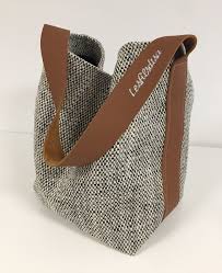 Black Ecru Heather Canvas Bucket Bag Stitched Fawn Leather Handle Canvas And Leather Shoul 2020 Bucket Canta Canta Modelleri Canta