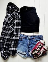 Black And White Flannel Outfit Women Cute Flannel Country Girl Teenage Rocker Shorts Summer Spring Outfit Clothes Fashion Cute Outfits