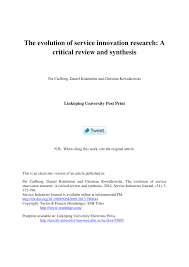 Pdf The Evolution Of Service Innovation Research A Critical Review And Synthesis