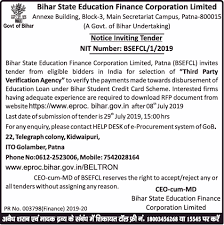Bihar government has finally launched the student credit card scheme in the state from 2nd october. Selection Of Third Party Verification Agency To Verify The Payments Made Towards Disbursement Of Education Loan Under Bihar Student Credit Card Scheme India