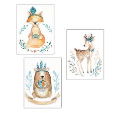 Jual 3 Panels Cute Deer Animal Canvas Painting Kid S Room Posters Wall Art Decor Online Februari 2021 Blibli