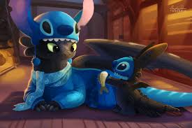 Illustration Fanart Stitch Et Krokmou Deguises Lilo Stitch How To Train Your Dragon By Tsaoshin Disney Et Dreamwork Ma Disney Mignon Disney Lilo Et Stitch
