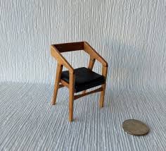 1 12 Dollhouse Miniature Mid Century Modern Chair In Solid Cherry Wood With Leather Seat Pad Desk Chair Dining Chair Mcm Chair Mid Century Chair Styles Mid Century Modern Chair Modern Chairs