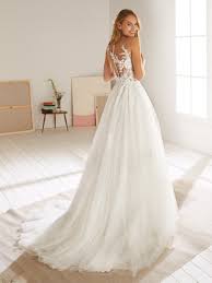Oropesa Wedding Dress With Very Romantic Illusion Neckline And Princess Silhouette Wedding Dress Fabrics Illusion Neckline Wedding Dress Wedding Dresses