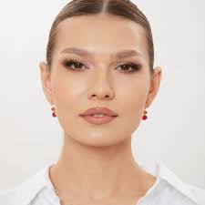 Pink Orange Carnelian Gemstone Small Earring Gold Plated