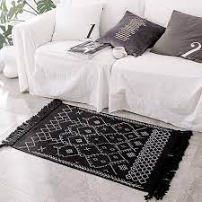 Amazon Com Small Rug Boho Bathroom Rug Black White Laundry Kitchen Rug Cotton Woven Tassels Geometric Tribal K Boho Bathroom White Bath Rugs Black Bath Rug