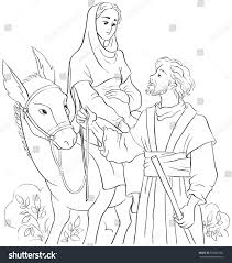 Mary And Joseph Travelling By Donkey To Bethlehem Coloring Page Also Available Colored Version Coloring Pages The Nativity Story Bible Coloring Pages