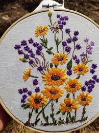 This is part of the blanket stitch family. Mothers Day Gift Beginner Embroidery Folk Embroidery Yellow Flower Modern Flower Embroidery Kit Gift Embroidery Kit Linen Embroidery Embroidery Sewing Needlecraft