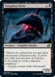 The eight species of pangolin that roam the wilds of asia and africa are strong swimmers who rely on their long tongues. Pangolino Tetro Ikoria Lair Of Behemoths Gatherer Magic The Gathering