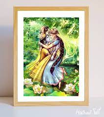 Sri Radha Krishna In Amazing Green Garden Divine Wall Art Etsy Yoga Prints Krishna Radha Krishna