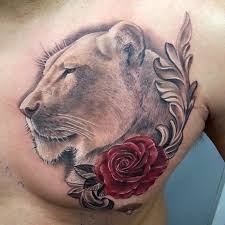 Started A Chest Piece On Seouliz19 Lioness Rose Filigree Tattoooftheday Fusionink Liontattoo Lion Lion Tattoo Warrior Tattoos Lion And Lioness Tattoo