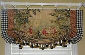 The bone background has roosters all across with a burgundy border. 42 Trendy Kitchen Vintage Curtains French Country Country Kitchen Curtains Balloon Valance French Country Decorating