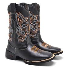Bota Texana Masculina Couro Bordado Estilo Rodeio Conforto - Masculino - Preto