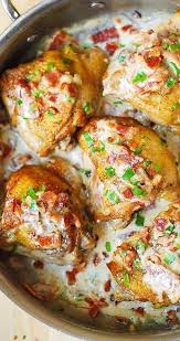 Chicken Thighs With Creamy Bacon Sauce Chicken Thigh Recipes Easy Chicken Thigh Recipes Bacon Sauce