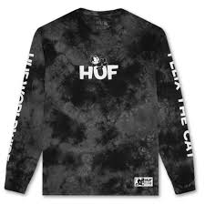 Black And White Tie Dye Long Sleeve Shirt Huf X Felix Crystal Wash Long Sleeve Tee Huf Hufworldwide Felixthecat Hufxfelix Long Sleeve Tee Shirts Long Sleeve Tshirt Men Long Sleeve Tees