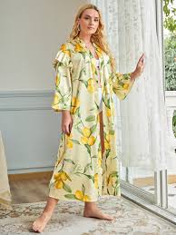 Women S Plus Size Sleep Lounge 1pc Satin Lemon Print Belted Robe 03812w21158 Walmart Com