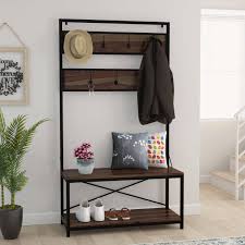 Walcott Solid Wood Open Back Industrial Entryway Hall Tree Bench