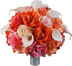 Globalrose.com has been visited by 10k+ users in the past month Amazon Com Angel Isabella Extra Large Bridal Bouquet Peach Coral Orange Pink Colors With Calla Lily Artificial Flowers Home Kitchen
