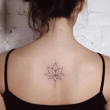Hand Poked Lotus Flower Tattoo On The Upper Back Tattoo Artist Small Back Tattoos Back Tattoo Women Upper Tattoos
