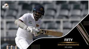 Sri lanka skipper dimuth karunaratne slammed an unbeaten hundred to give his team the upper hand in sunday's opening test . 5 0 For Dimuth Karunaratne The Sri Icc International Cricket Council Facebook