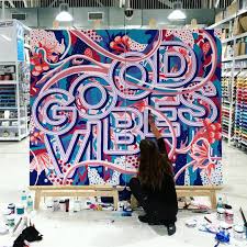 Good Vibes Finished Painting For Officeworks In Fitzroy Owfitzroy Mural Art Mural Painting Mural Design