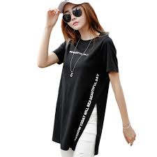 Black And White Shirt Womens Long T Shirt Women Fashion Black Color Side Split T Shirt Women Summer 2019 Letter Black White T Shirt Women Cotton Shirts Women Fashion Womens Shirts Fashion