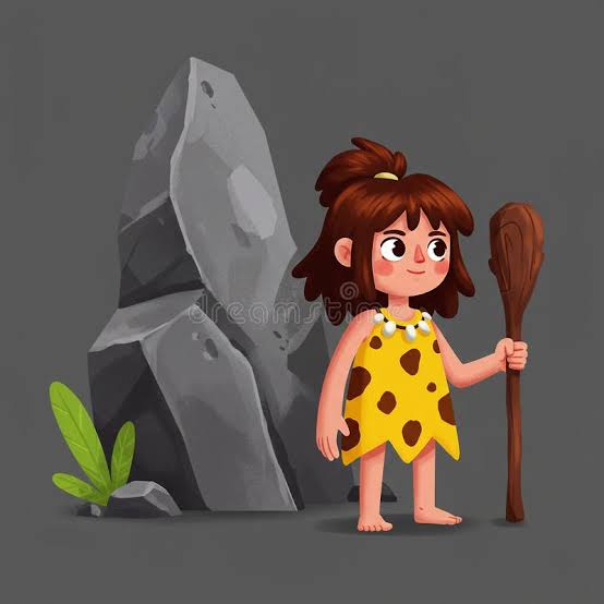 Cartoon Image of a Young Cavegirl with Brown Hair, Wearing a Yellow,  Black-spotted Stock Illustration - Illustration of plain, head: 366610565